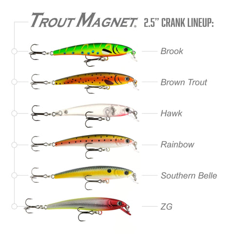 Crankbait Magnet Lure 2.5 Inch With Jerk Action And Rattle, Evenly Weighted For Brook Trout And Other Species, lure lineup.
