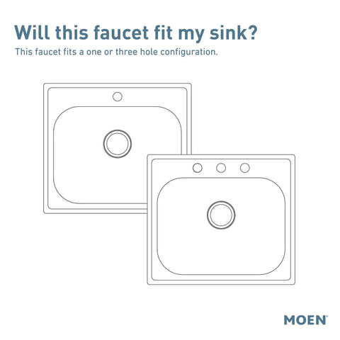 Diagram showing sink compatibility for One-Handle Pullout Kitchen Faucet In Chrome With Dual Spray Wand Aerated Stream.