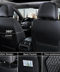 Dope Leather Car Seat Covers Full Set For Front And Back Seats in black with quilted pattern, back pocket, and button design details