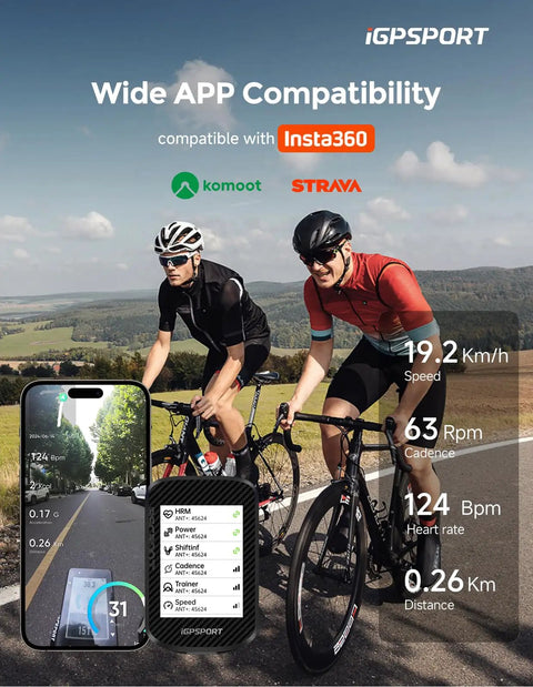Cyclists using BSC300T Wireless Bike Computer GPS With Two Point Four Inch Touch Screen Offline Maps Off Course Warning And Power Level Display