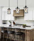 Fresh Matte Black Three Light Pendant With Clear Glass Shades Adjustable Farmhouse Industrial Hanging Fixture For Kitchen Island And Dining Room Decor Solid Home Upgrade Ceiling Lamp in modern kitchen.