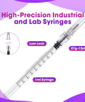 100 Pack 1 Milliliter Syringes With Needle 27 Gauge Half Inch Disposable Luer Lock Syringes For Scientific Lab Use Sterile Individually Wrapped Ready For Pro Grade Precision Dosing In Microbiology Chemistry And General Research. 1ml syringe, 27g-13mm Luer Lock