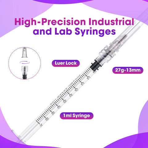 100 Pack 1 Milliliter Syringes With Needle 27 Gauge Half Inch Disposable Luer Lock Syringes For Scientific Lab Use Sterile Individually Wrapped Ready For Pro Grade Precision Dosing In Microbiology Chemistry And General Research. 1ml syringe, 27g-13mm Luer Lock