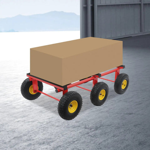 All Terrain Furniture Dolly Six Piece Set With 10 Inch Inflatable Deep Tread Wheels And Carbon Steel Frame Built For Heavy Duty Moves Of Up To 1200 Pounds in warehouse, red frame with box load