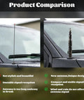 Product comparison showing Stubby Bullet Car Antenna With Iridescent Finish 5.5 Inch Beefed Up Truck Antenna on a car hood