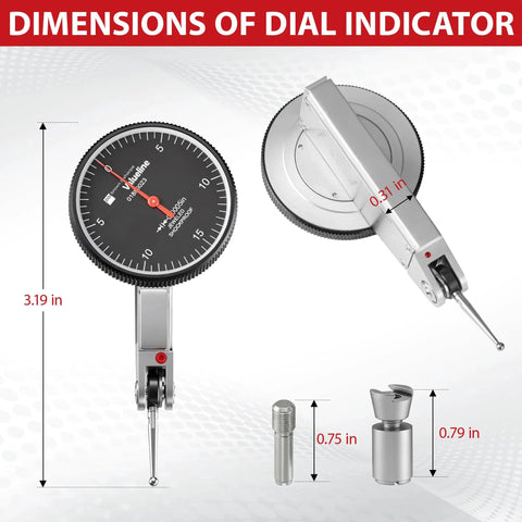 Dial Test Indicator Pro Grade With 0.0005 Inch Graduation, 0.030 Inch Range, 1.5 Inch Dial, 0-15-0 Scale, Black Face Machinist Inspection Tool For Precise Measurements And Repeatable Checks