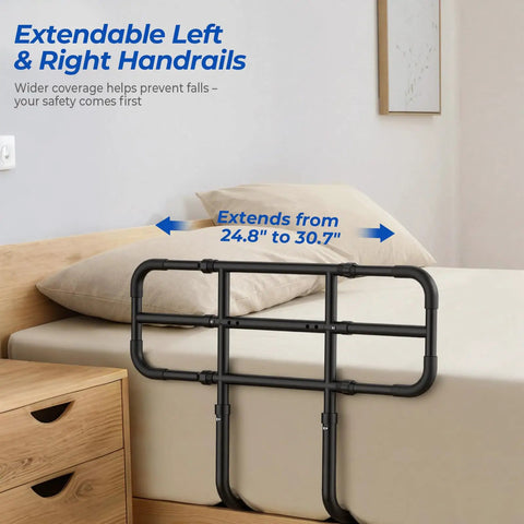 Extendable Bed Rail With Storage Bag And Tool Free Setup For Seniors And Recovery Patients 350 Lb Capacity on bed