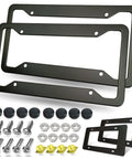 Matte Black Aluminum License Plate Frames 2 Pack Heavy Duty Car Tag Covers For Front And Rear 4 Hole Rust Proof with screws and caps