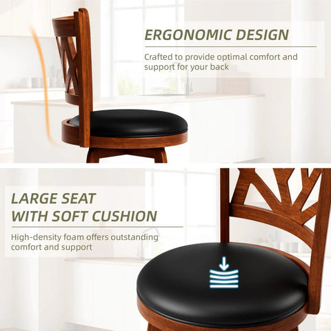 360 Degree Swivel Bar Stools Set Of 2 For Kitchen Island And Bar Farmhouse 30 Inch Height Chairs with ergonomic back design