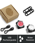 LED Skateboard Light Kit For Night Riding Front And Rear Lights USB Rechargeable with straps and cables next to box