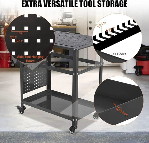 Rock Solid Thirty Six By Twenty Four Welding Table With Five Eighths Grid Holes And Twelve Hundred Pound Beast Mode Capacity For Hardcore Shop Repair And Metal Fab Projects detailed view of tool storage features