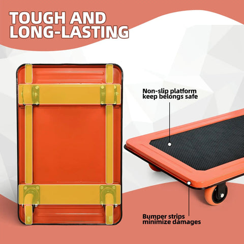 Heavy Duty Platform Cart 1100 Lb Capacity With 5 Inch 360 Degree Swivel Wheels showing reinforced base and non-slip platform.