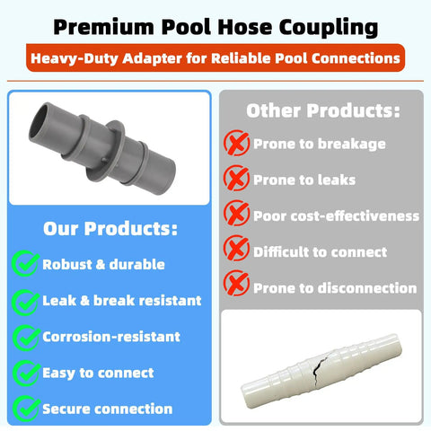 Comparison of premium pool hose adapter and inferior products; focus on Must Have Pool Hose Adapter For 1 1/4 Inch Or 1 1/2 Inch Hoses
