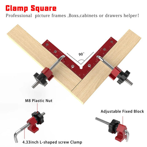 90 Degree Aluminum Alloy Corner Clamps Kit, Heavy Duty Right Angle Clamping Squares For DIY Woodworking, Shelves, Boxes, Frames, Drawers And Cabinets, 5.5 X 5.5 Inches, 4 Pack, 90° clamp with wood boards
