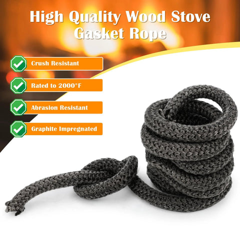 Wood stove gasket rope, 5/8 in, graphite-impregnated fiberglass, 98 inch length, gray coil (front view)