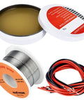 Tin Lead Solder Wire Kit With Rosin Paste Flux 60-40 Core Solder 0.8mm Diameter 50g For Electrical Soldering, Handy Pocket Pack With Red And Black 22 AWG Tinned Copper Wires