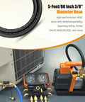 Heavy Duty Three Eighths Inch Vacuum Hose With Three Eighths Inch Fittings, Five Ft Black, Built To Handle 600 PSI Working Pressure