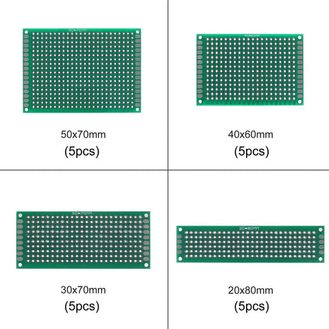 20 Piece Double Sided PCB Prototype Kit For DIY Projects Four Sizes Includes Five Boards Per Size Flexible Layout