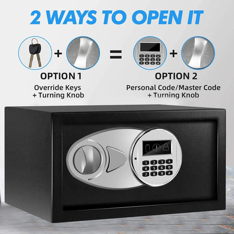 Hidden Safe Box With Sensor Light And Digital Lock No Fuss Quick-Access Safe For Home And Office Wall Or Cabinet Mounted 0.4 Cubic Feet Discreet And Secure showing key and digital lock options for opening