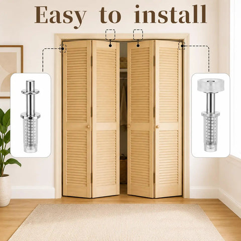 4 Pack Pocket Door Top Roller Kit With Bifold Closet Hardware shown on wood folding doors