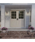 Illuminated porch with Conover Outdoor Lantern in Antique Pewter Finish, Weatherproof Exterior Porch Light for Homes, 14.25 x 7.00 x 7.00 Inches