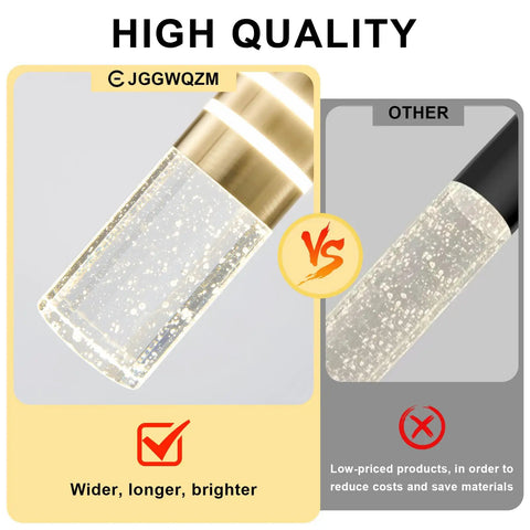 Gold Finish Pendant Light Fixtures 3 Pack LED Pendant Lights For Kitchen Island And Bar Hanging Lamps With Bubble Crystal Lit