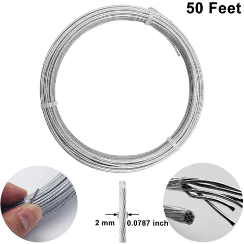 Heavy Duty Coated Picture Hanging Wire #6 50 Feet Braided Wire Holds Up To 60lbs for photo frames, detail of 2mm diameter