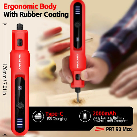 Badass Cordless Rotary Tool Kit With 70 Heavy Duty Accessories And Swift Type C Charging For Hassle Free Engraving Sanding Polishing And Gritty Diy Builds In Vivid Red Finish, ergonomic body with rubber coating, 2000mAh battery.