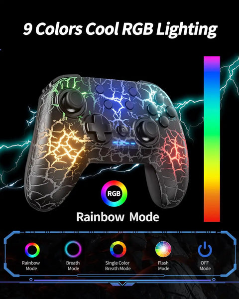 Two Pack Wireless Switch Controller Set For Switch, Switch Lite, OLED And PC with RGB glow in cracked black design