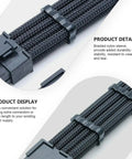 Close-up of Rock Solid Build Nylon Braided Pci Gpu Extension Cable 30Cm Black showcasing textured braided design and connectors.