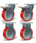 Ultra Heavy Duty 4 Inch Caster Wheels Set Of 4 Tough As Nails Polyurethane On Cast Iron for carts with brakes