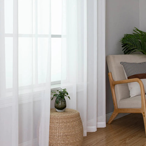 Two Lightweight White Sheer Curtain Panels 42 Inch Wide By 72 Inch Long With Rod Pockets Airy Voile Window Treatments Liv rm