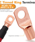 1/0 Gauge CCA Copper Clad Aluminum Power Ground Wire 20ft Red For Car Amplifiers Big 3 Upgrade Battery Cable With Lug Terminals And 3:1 Heat Shrink Tubing Durable Auto Electrical Cable with copper ring terminal and inspection window