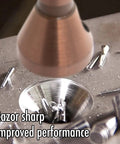 Heavy Duty 90 Degree Countersink Drill Bit Machined From M35 Cobalt High Speed Steel Featuring A Sturdy 6 Millimeter Shank in action drilling metal with clean debris.