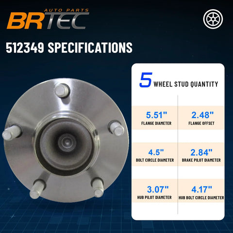 Front view of Wheel Hub And Bearing Assembly For Mazda CX7 2007 To 2012 Rear Left Or Right 5 Lug With ABS FWD Compatible OE Style
