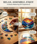Jigsaw Puzzle Suncatcher Kit With 83 Pieces For DIY Stained Glass Window Art No Glue Needed Relaxing Hands On Craft in assembly and completed.