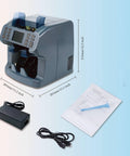 Bank Grade Money Counter And Sorter With Built In Printer Two Pocket Design For Mixed Denominations next to manual and power cord