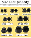 Black Stainless Steel Acorn Nut Set Kit, 80 Piece Assortment sizes 6#32 to 3/8-16 UNC Dome Head Nut Caps with quantity
