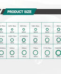 Product size chart for Green Rubber O Ring Kit And Car AC Valve Core Kit Set For R12 And R134a Repairs 270 Pcs O Ring Seals