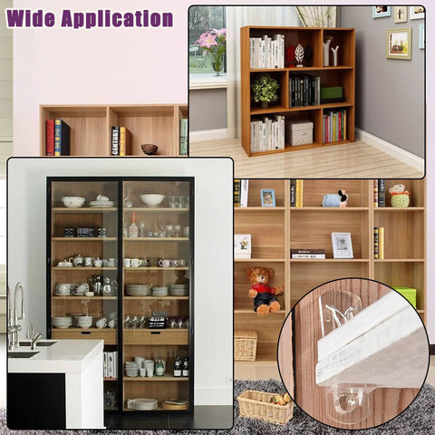 Clear Plastic Locking Shelf Pegs 5mm Diameter Self Locking Shelf Pins for 3/4 Inch Thick Shelves shown in various setups.