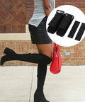 Womens Anti Slip Knee High Boot Grippers With Adjustable Elastic Bands Keep Em Locked In Place Non Slip Footwear Accessories displayed with black boots