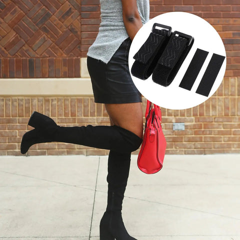 Womens Anti Slip Knee High Boot Grippers With Adjustable Elastic Bands Keep Em Locked In Place Non Slip Footwear Accessories displayed with black boots