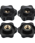 M8 Black Star Hand Knobs 32Mm Through Hole Brass Insert Screw On Clamping Handles 4 Pack viewed from the top with black finish.