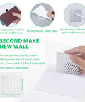 Image showing Big Hole Drywall Repair Kit With Scraper, DIY Dream Patch Mender with mesh grid and instructions for repairing walls.