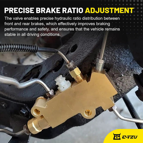 Badass Heavy Duty Brass PV2 Proportioning Valve For Disc Drum Brake Swap Replacement 172-1353 showing precise hydraulic connection on vehicle.