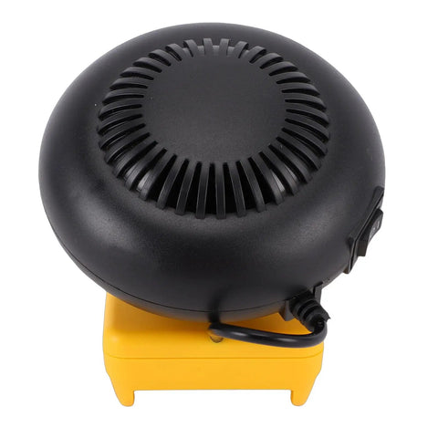 Hassle Free Portable Battery Space Heater Featuring Dual Usb Ports And 360 Degree Swivel on yellow base, top view, compact design.