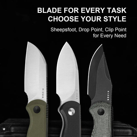 Drop Bear Fixed Blade Knife With 2.57 Inch D2 Satin Blade, Ultra Lightweight EDC Camping Knife With Black G10 Handle, three knife styles