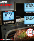 Image of Digital Meat Thermometer For Grilling And Smoking With 7 Preset Temperature Alerts, Timer And Alarm, shown with timer display.