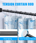 Adjustable Shower Curtain Rod 32 To 80 Inches No Drilling Spring Tension Rustproof Stainless Steel Anti Slip Never Collapse Easy To Install Bathroom Curtain Rod Black with curtain