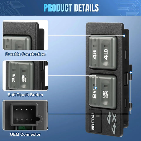 Four Wheel Drive Selector Switch 4x4 for 1998 1999 2000 Chevy Tahoe Suburban K1500 K2500 Escalade and GMC 1500 2500 Replacement Switch With Easy Install and Durable Electronics for Smooth Shifts, black ABS view